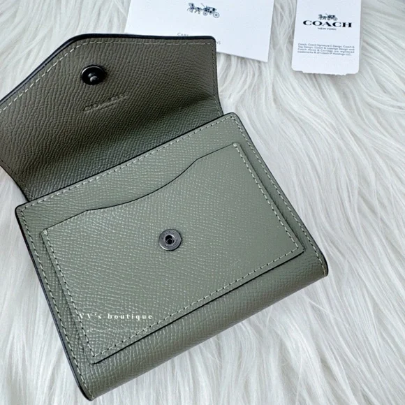NWT Coach Crossgrain Leather Small Wallet Trifold Light Fern Army Green 58298 - Picture 3 of 5